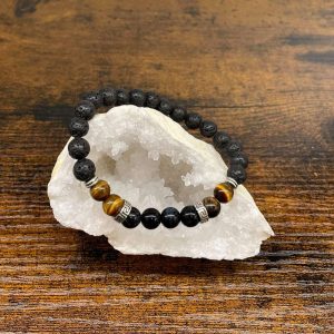 Bracelet oeil de tigre bicolore et lave occizen