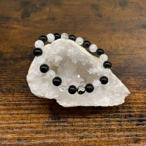 Bracelet obsidienne et cristal de roche craquelé occizen
