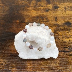bracelet agate botswana et sélénite occizen boutique