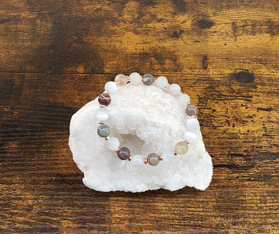 bracelet agate botswana et sélénite occizen boutique bracelet agate botswana et sélénite occizen boutique