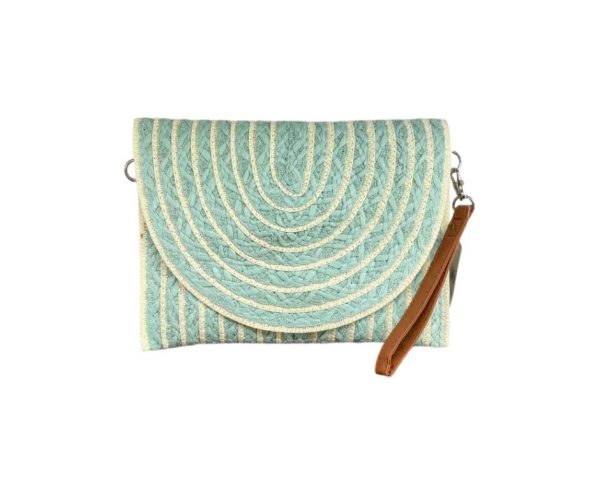 pochette en paille bleu et blanc occizen